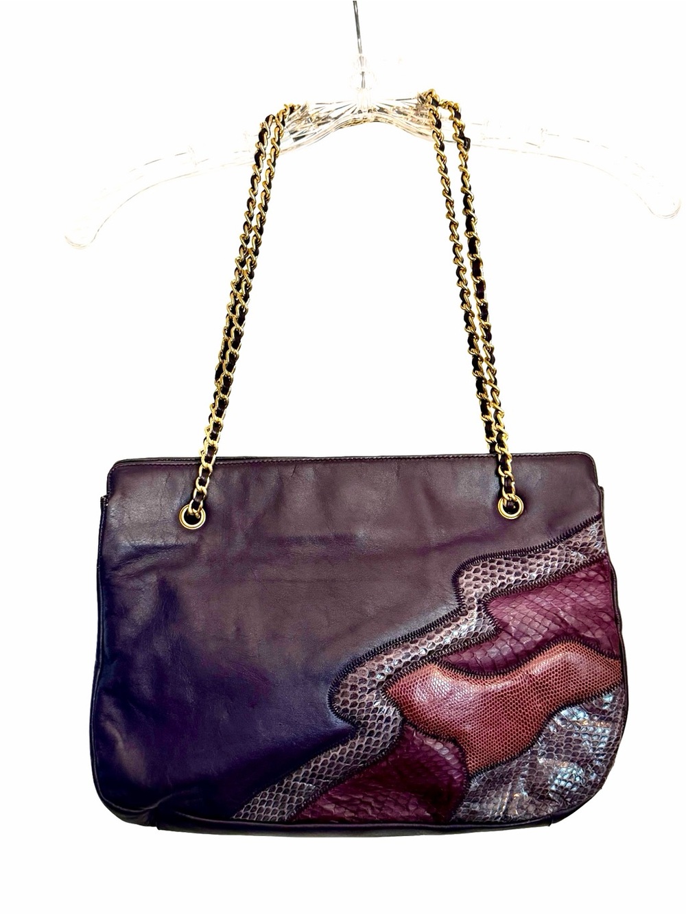 Vintage Lyrella Faux Leather & Snakeskin Patchwork Shoulder / Crossbody Bag